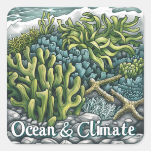 Wereld Oceanen Dag - Koraalrif en klimaat Vierkante Sticker