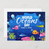 Wereld Oceanen Dag Marine Wildlife bewerkbaar jaar Briefkaart (Voorkant / Achterkant)