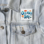 Wereld Oceanen Dag - Oceanen Dag viering met vis Vierkante Button 5,1 Cm (In situ)