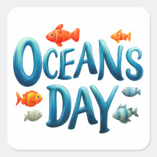 Wereld Oceanen Dag - Oceanen Dag viering met vis Vierkante Sticker