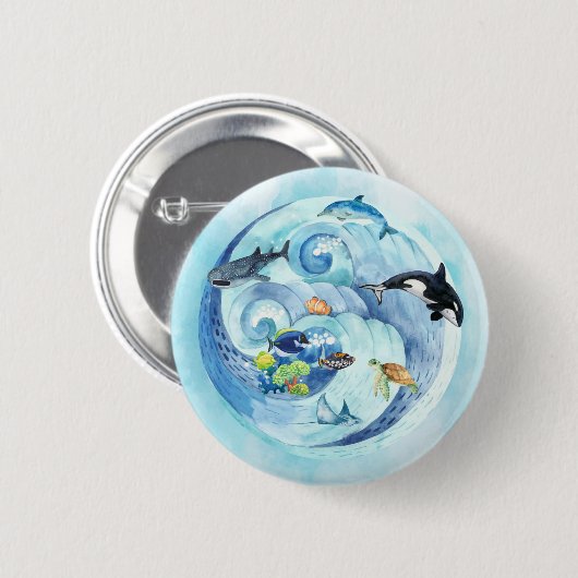 Wereld Oceans Day Pinback Button (Voorkant /achterkant)