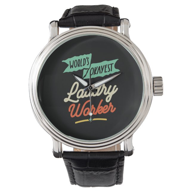Wereld Okayest Laudry Worker Horloge (Voorkant)