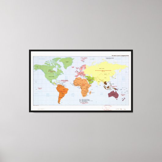 Wereld politieke regionale kaart (1985) canvas afdruk (Voorkant)