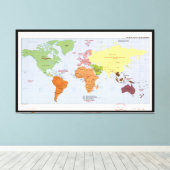 Wereld politieke regionale kaart (1985) canvas afdruk (Insitu (Houten vloer))