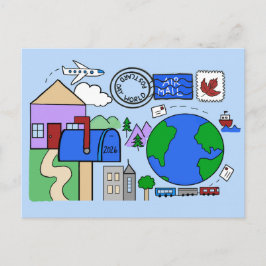 Wereld Postkaart Dag 2026 - transport in het blauw Feestdagenkaart