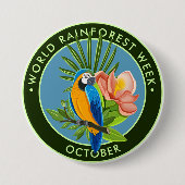Wereld regenwoud Week, papegaai, hibiscus Ronde Button 7,6 Cm (Voorkant)