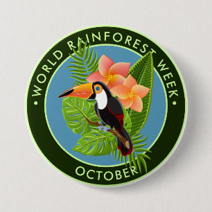Wereld regenwoud Week, toucan, plumeria Ronde Button 7,6 Cm