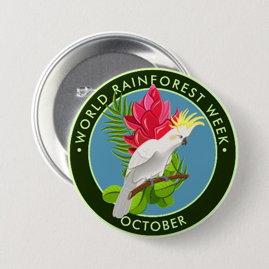 Wereld regenwoudweek, cockatoo, gember ronde button 7,6 cm (Voorkant /achterkant)