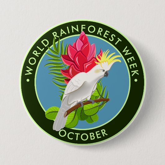 Wereld regenwoudweek, cockatoo, gember ronde button 7,6 cm (Voorkant)