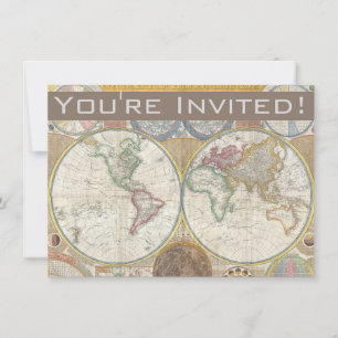 Wereld Reis Kaart Antiek Vintage Geografie