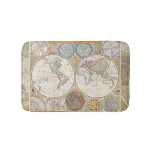 Wereld Reis Kaart Antiek Vintage Geografie Badmat