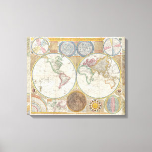 Wereld Reis Kaart Antiek Vintage Geografie Canvas Afdruk