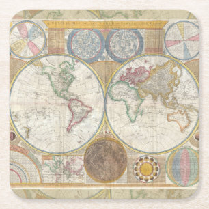 Wereld Reis Kaart Antiek Vintage Geografie Kartonnen Onderzetters