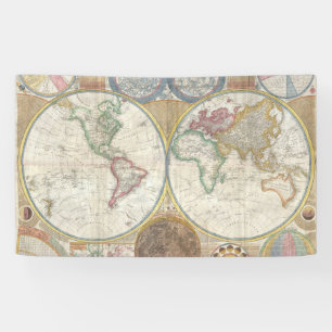 Wereld Reis Kaart Antiek Vintage Geografie Spandoek