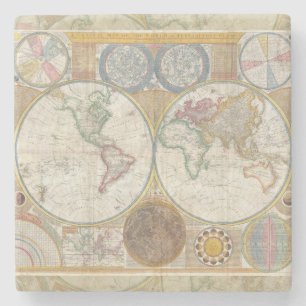Wereld Reis Kaart Antiek Vintage Geografie Stenen Onderzetter