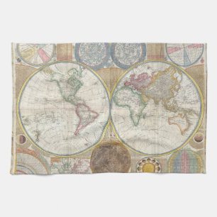 Wereld Reis Kaart Antiek Vintage Geografie Theedoek