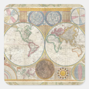 Wereld Reis Kaart Antiek Vintage Geografie Vierkante Sticker