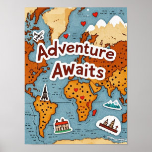 Wereld Reis Kaart met citaat Poster