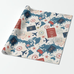 Wereld Reis Kaart Patroon Cadeaupapier