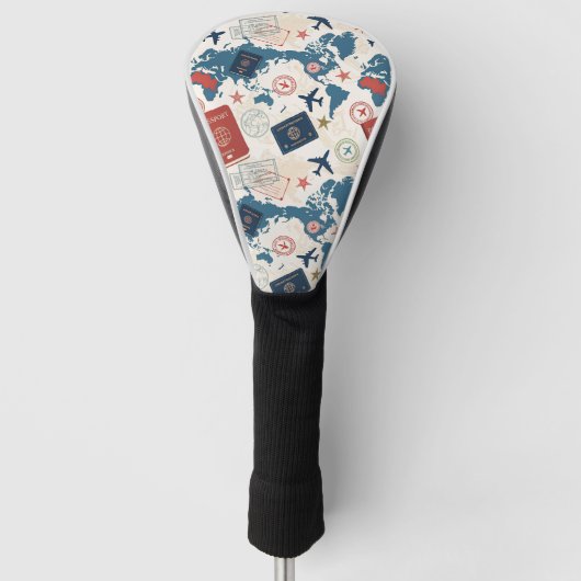 Wereld Reis Kaart Patroon Golfheadcover (Voorkant)
