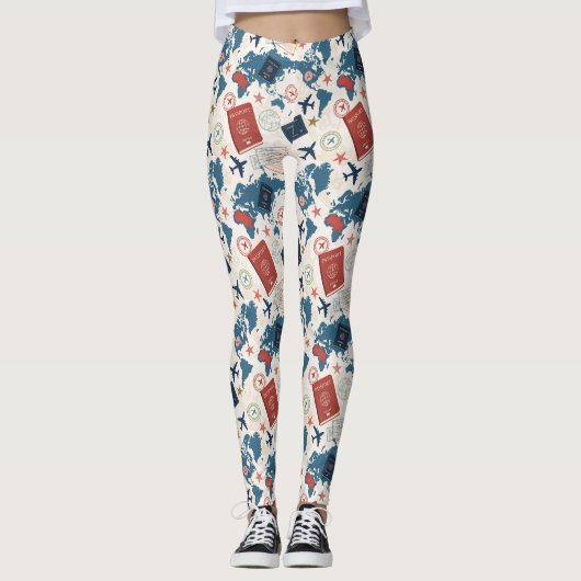 Wereld Reis Kaart Patroon Leggings (Voorkant)