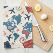 Wereld Reis Kaart Patroon Theedoek (Quarter Fold)