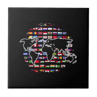Wereld Reis Kaart Wereldkaart Internationale Vlagg Tegeltje