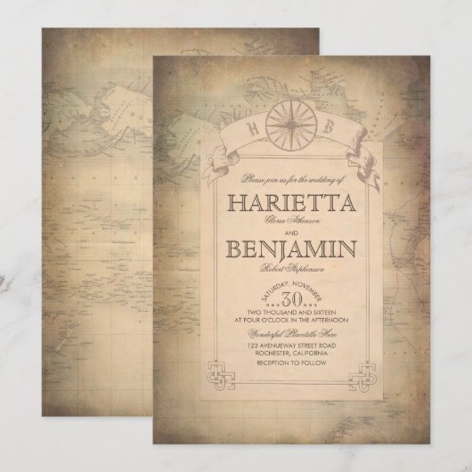  Wereld Reiskaart Adventure Wedding Kaart (Voorkant / Achterkant)