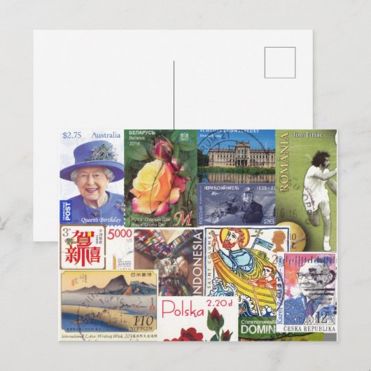 Wereld reisstempels (collage) briefkaart (Voorkant / Achterkant)