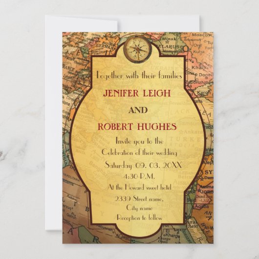 wereld reisthema bruiloft kaart (Voorkant)