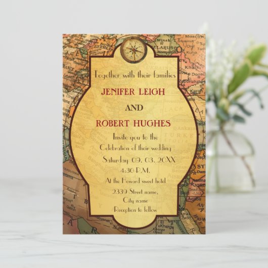  wereld reisthema bruiloft kaart (Staand voorkant)