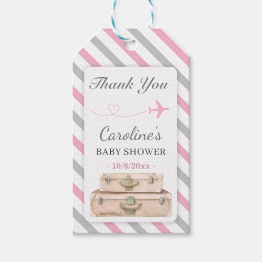 Wereld Reizen Roze Baby Meisje Douche Sprinkle Fav Cadeaulabel (Voorkant)