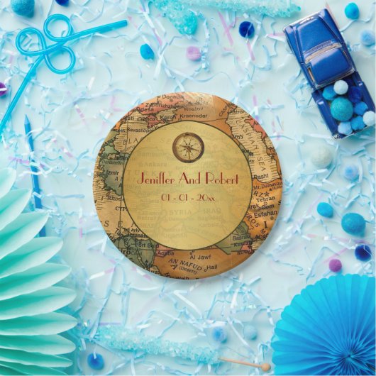 wereld reizen thema bruiloft papier borden papieren bordje (Feest)