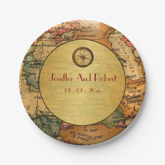  wereld reizen thema bruiloft papier borden papieren bordje (Voorkant)