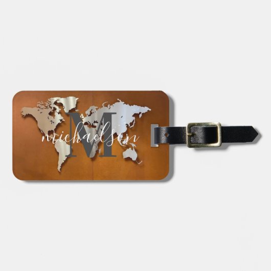 Wereld Reiziger Kaart Aangepaste Monogram Naam Lug Bagagelabel (Voorkant horizontaal)