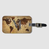 Wereld Reiziger Kaart Aangepaste Monogram Naam Lug Bagagelabel (Voorkant (horizontaal))