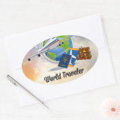 Wereld Reiziger, Ontwerp 2 Ovale Sticker (Envelop)