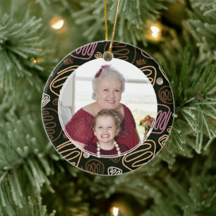 Wereld`s Beste Oma Roze Eénlijnig Patroon Foto Keramisch Ornament