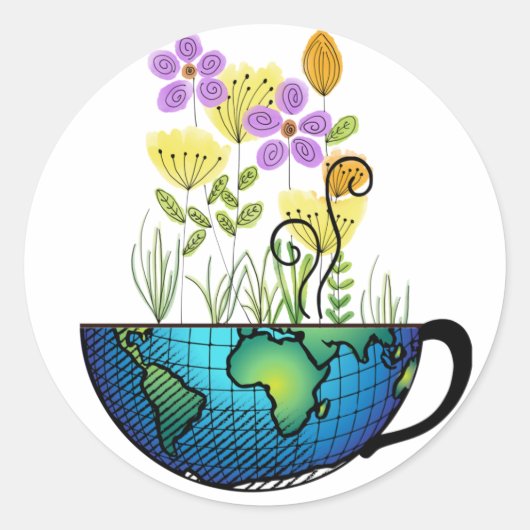 Wereld Tea Cup Ronde Sticker (Voorkant)