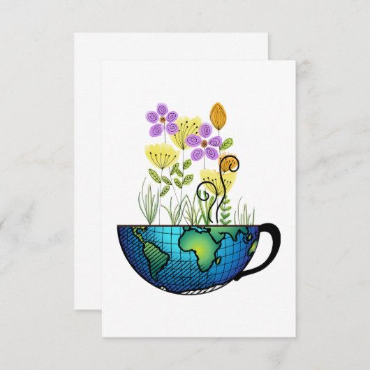 Wereld Tea Cup RSVP Kaartje (Voorkant / Achterkant)