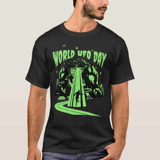 Wereld UFO Dag, vliegende schotel T-shirt (Voorkant)