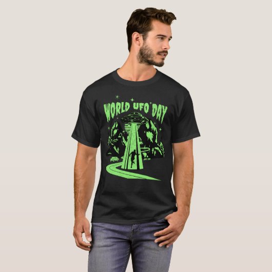 Wereld UFO Dag, vliegende schotel T-shirt (Voorkant volledig)