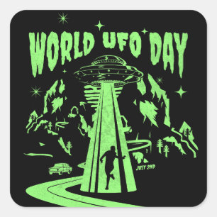 Wereld UFO Dag, vliegende schotel Vierkante Sticker