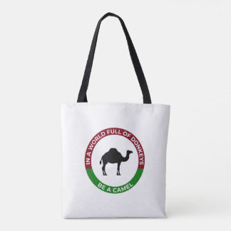 Wereld van ezels wees een kameel tote bag