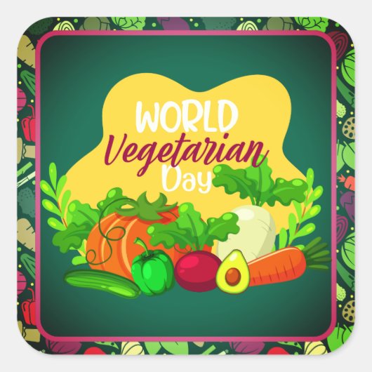Wereld Vegetarische Dag Vierkante Sticker (Voorkant)