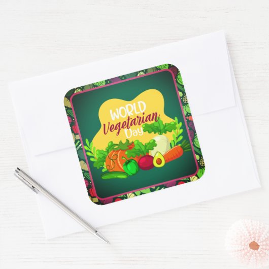Wereld Vegetarische Dag Vierkante Sticker (Envelop)