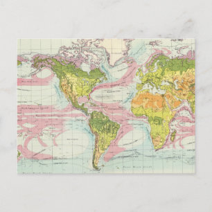 Wereld vegetatie en oceaanstroomkaart briefkaart