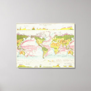 Wereld vegetatie en oceaanstroomkaart canvas afdruk