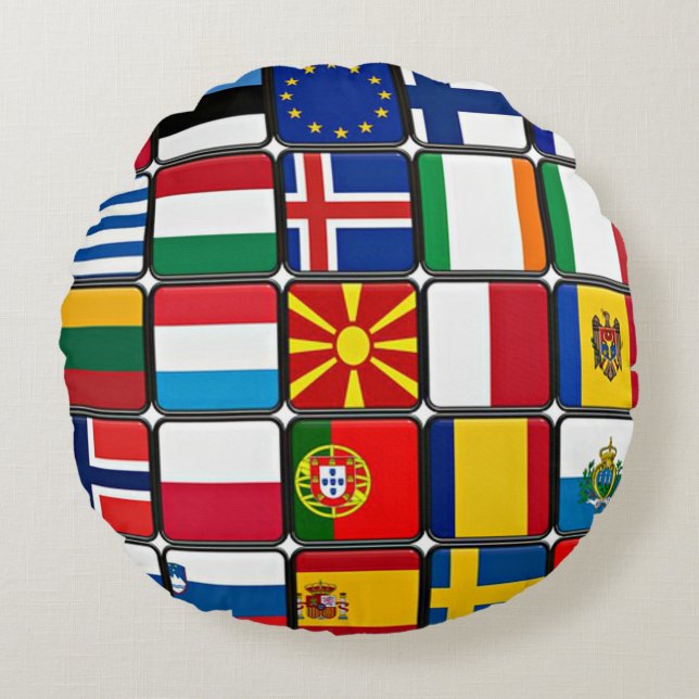Wereld Vlaggen Rond Kussen (Voorkant)