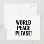 Wereld vrede alsjeblieft wit zwart rood geen oorlo briefkaart (Voorkant / Achterkant)